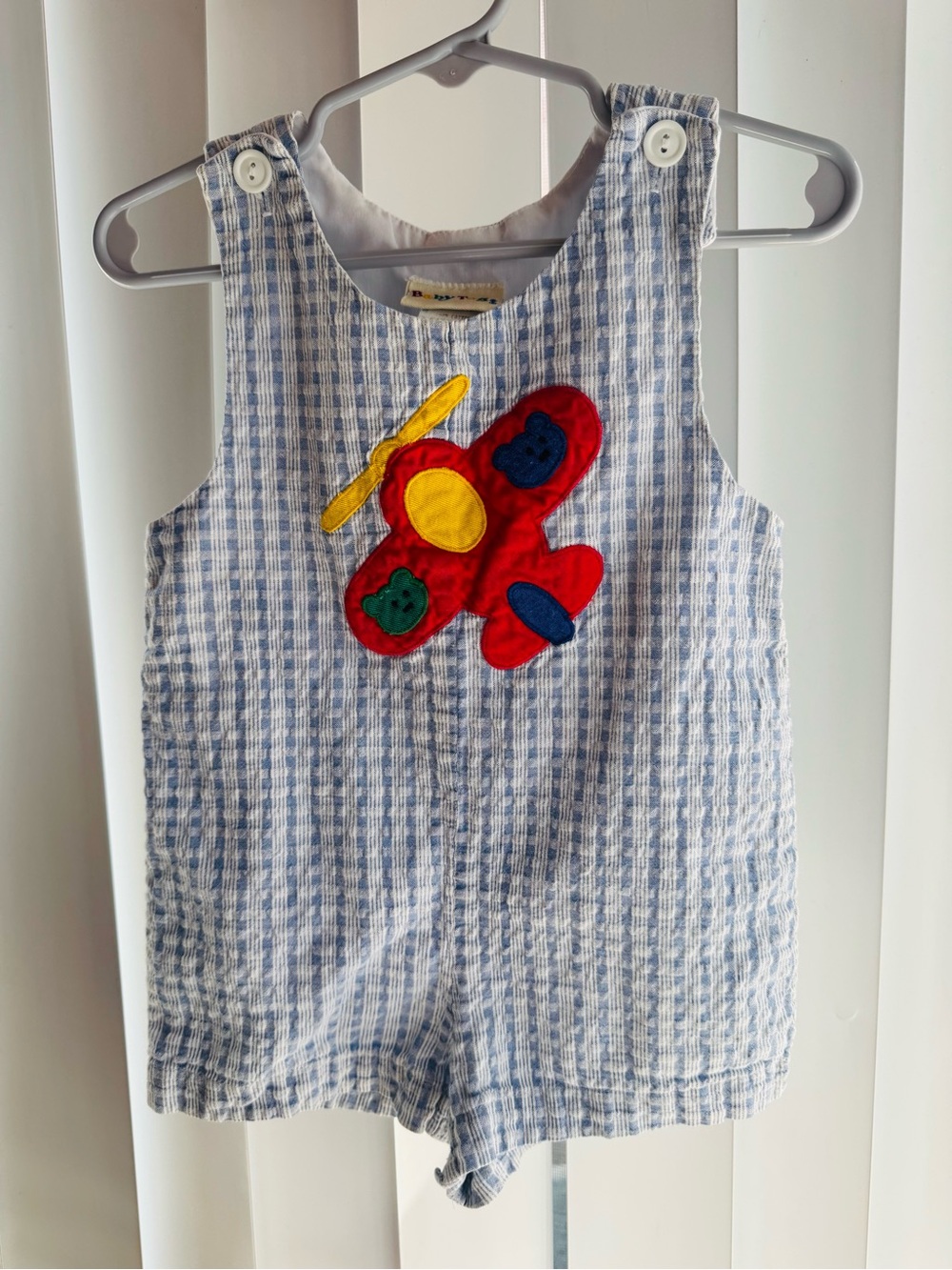 Baby Blue Seersucker Airplane Appliqué One-Piece